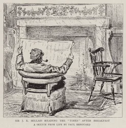 Sir J E Millais che legge The Times dopo colazione